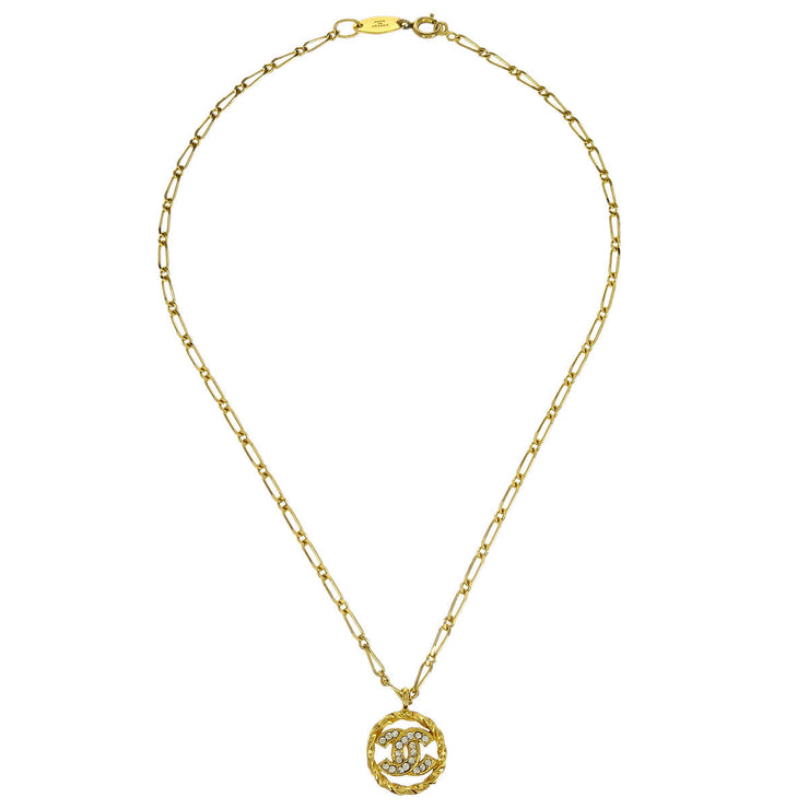 Chanel Medallion Pendant Necklace Rhinestone Gold 3438/1982 134769