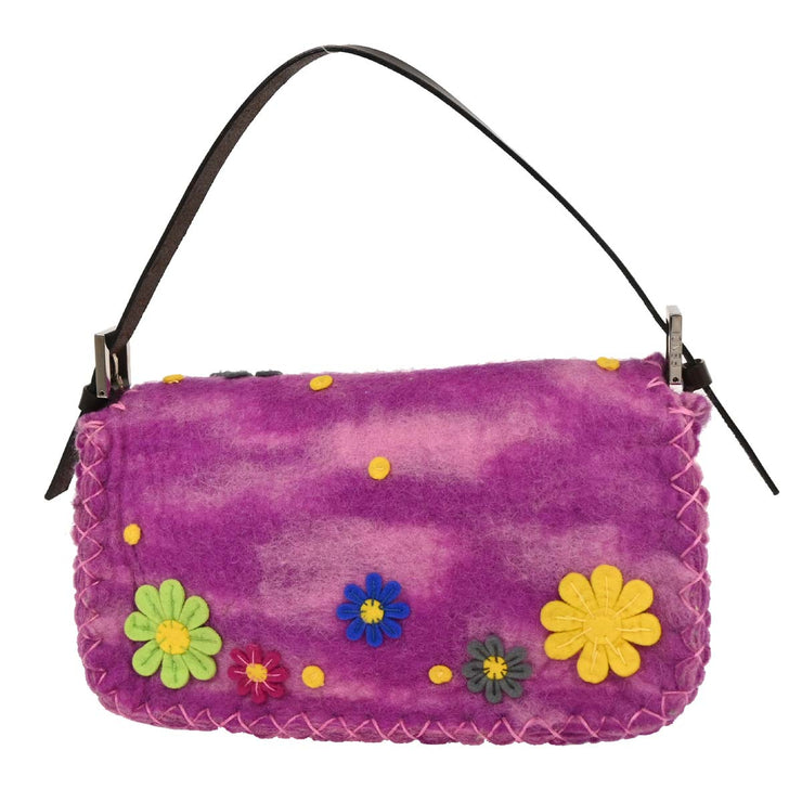 Fendi Purple Wool Floral Baguette Handbag 134782