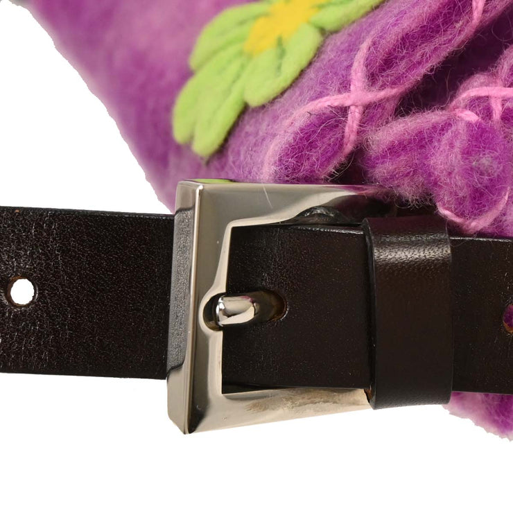 Fendi Purple Wool Floral Baguette Handbag 134782