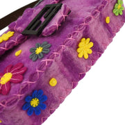 Fendi Purple Wool Floral Baguette Handbag 134782