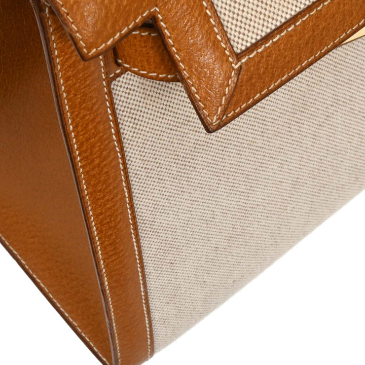 Hermes Beige Gold Toile H Pigskin Kelly 32 Sellier Handbag  Circle:V 15X 134797