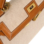 Hermes Beige Gold Toile H Pigskin Kelly 32 Sellier Handbag  Circle:V 15X 134797