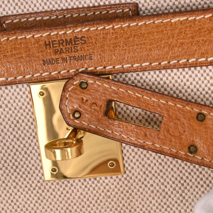 Hermes Beige Gold Toile H Pigskin Kelly 32 Sellier Handbag  Circle:V 15X 134797