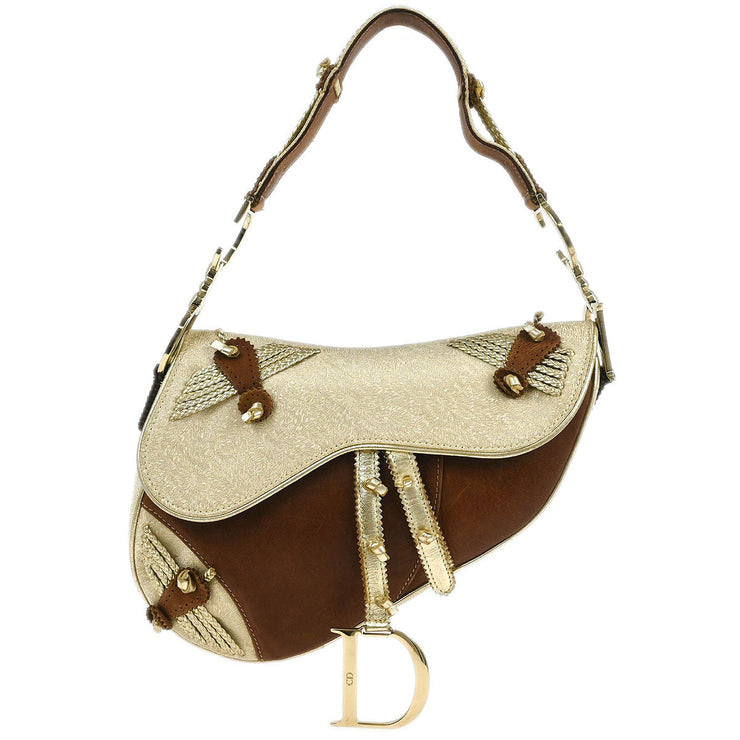 Christian Dior Gold Brown Saddle Handbag 01RU0013 134837