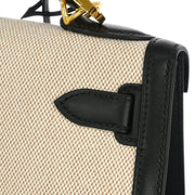 Hermes Beige Black Toile H Box Calf Kelly 28 Sellier 2way Handbag 30 Square:F 134840
