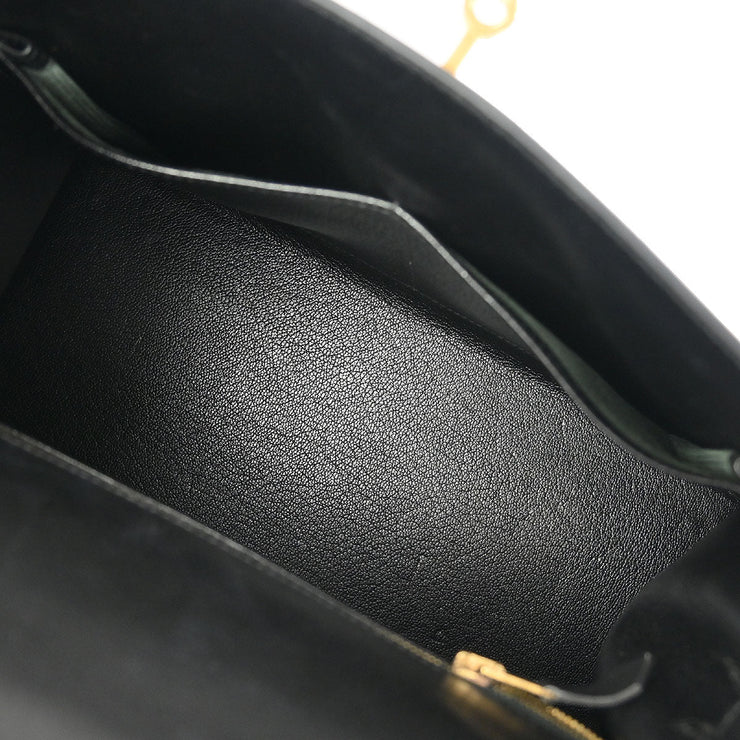 Hermes Beige Black Toile H Box Calf Kelly 28 Sellier 2way Handbag 30 Square:F 134840