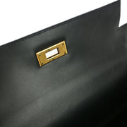 Hermes Beige Black Toile H Box Calf Kelly 28 Sellier 2way Handbag 30 Square:F 134840