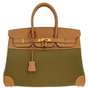 Hermes Khaki Natural Toile Officier Vache Birkin 35 Handbag 32E Square:M 134841
