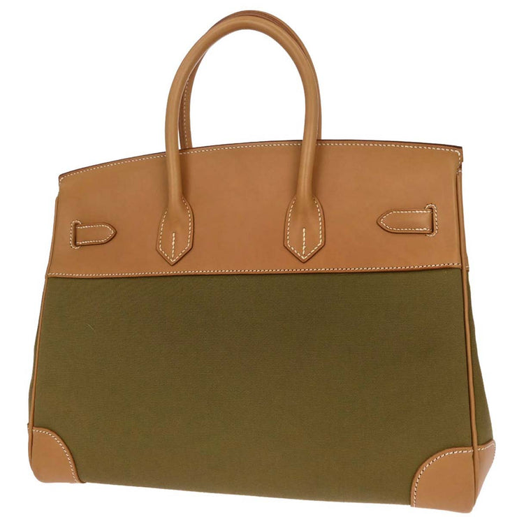 Hermes Khaki Natural Toile Officier Vache Birkin 35 Handbag 32E Square:M 134841