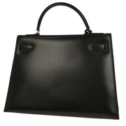 Hermes Black Box Calf Kelly 32 Sellier Handbag D Circle:L 134842