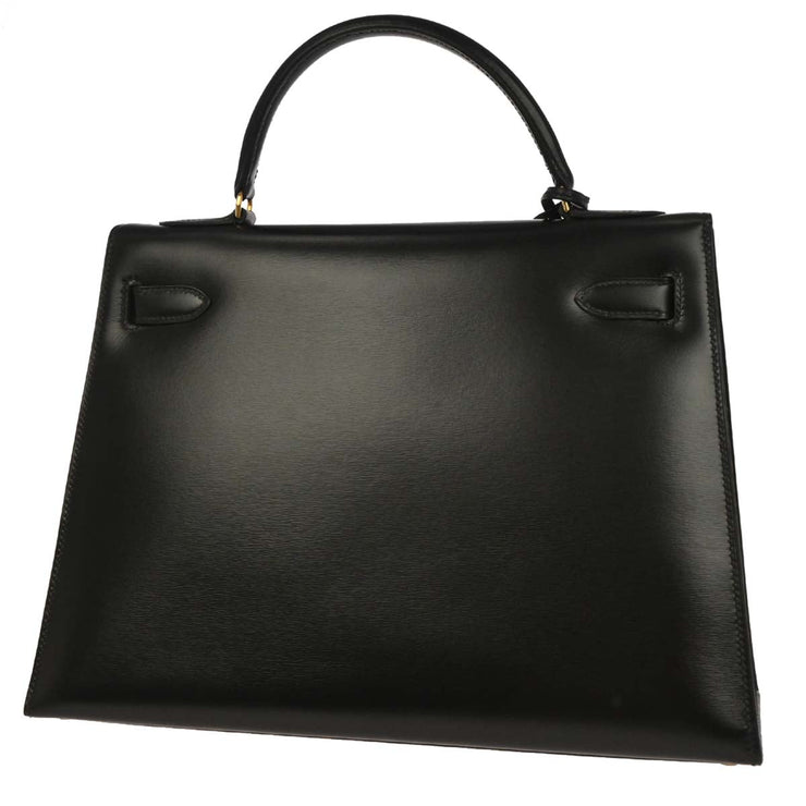Hermes Black Box Calf Kelly 32 Sellier Handbag D Circle:L 134842