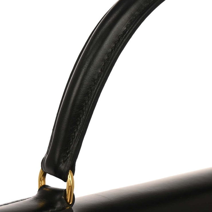 Hermes Black Box Calf Kelly 32 Sellier Handbag D Circle:L 134842