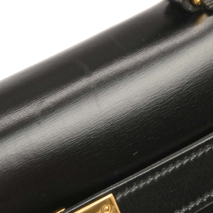 Hermes Black Box Calf Kelly 32 Sellier Handbag D Circle:L 134842