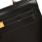 Hermes Black Box Calf Kelly 32 Sellier Handbag D Circle:L 134842