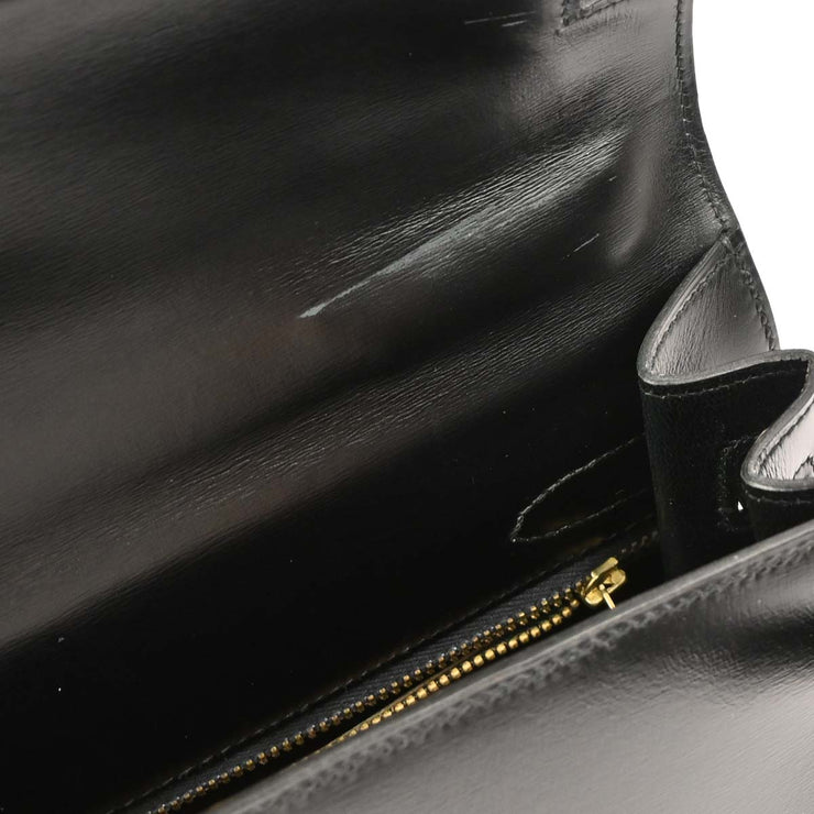 Hermes Black Box Calf Kelly 32 Sellier Handbag D Circle:L 134842