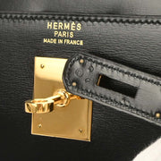 Hermes Black Box Calf Kelly 32 Sellier Handbag D Circle:L 134842