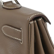 Hermes Etoupe Gray Taurillon Clemence Shoulder Kelly  Handbag 5 Square:L 134862