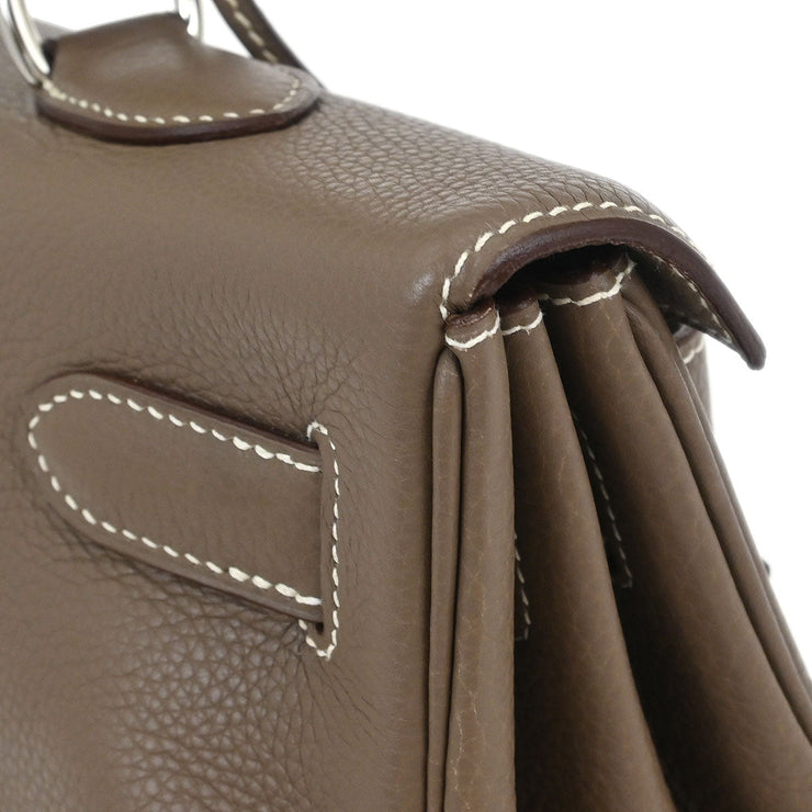 Hermes Etoupe Gray Taurillon Clemence Shoulder Kelly  Handbag 5 Square:L 134862