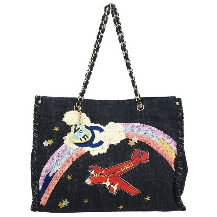 Chanel Navy Denim Night Flight Tote Handbag 134870