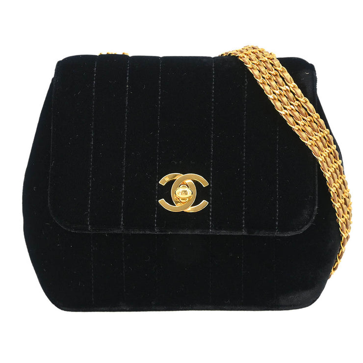 Chanel Black Velvet Mademoiselle Shoulder Bag 134871