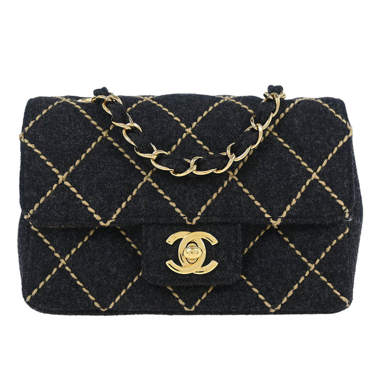 Chanel Gray Wool Wild Stitch Shoulder Bag 134874