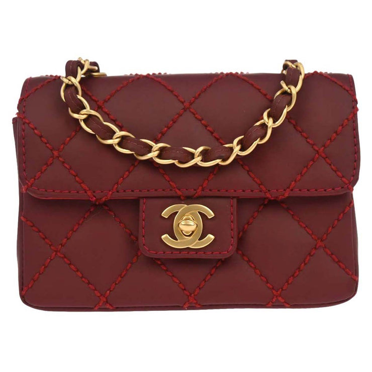 Chanel Red Calfskin Wild Stitch Mini Classic Square Flap Bag 17 134879