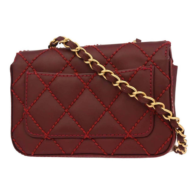 Chanel Red Calfskin Wild Stitch Mini Classic Square Flap Bag 17 134879