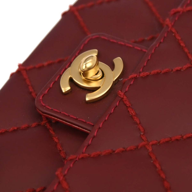 Chanel Red Calfskin Wild Stitch Mini Classic Square Flap Bag 17 134879