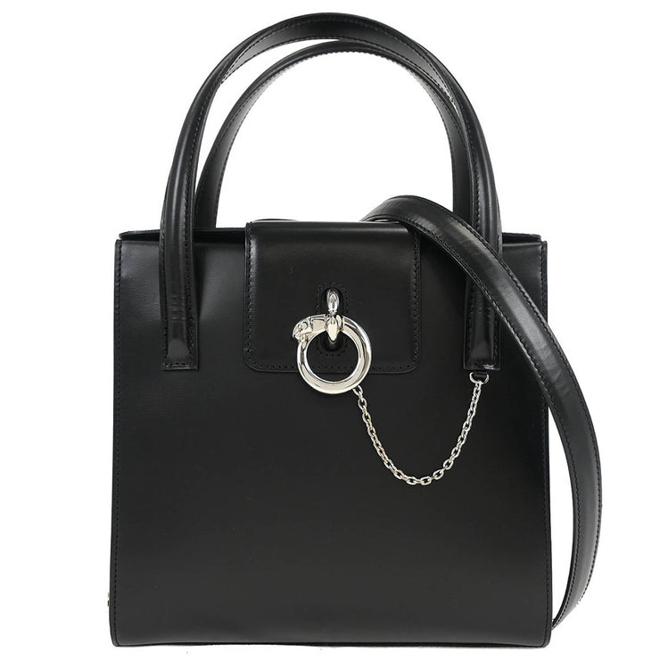 Cartier Black Leather Panthere 2way Handbag EBDF 134945