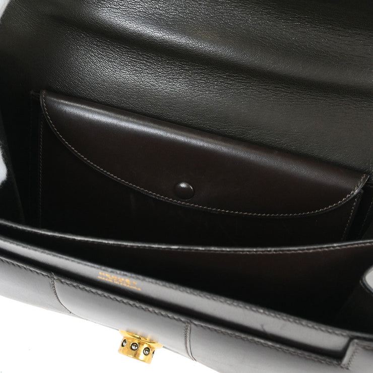 Hermes Brown Box Calf 2way Handbag Shoulder Bag  Circle:E 134978