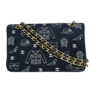 Chanel Navy Canvas Icon Medium Classic Double Flap Shoulder Bag 134986