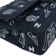 Chanel Navy Canvas Icon Medium Classic Double Flap Shoulder Bag 134986