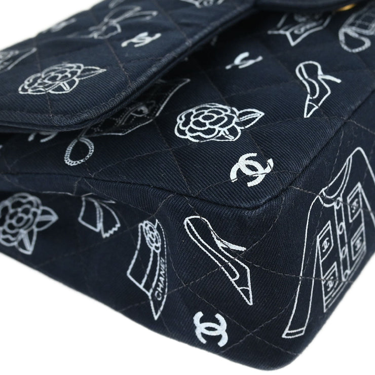 Chanel Navy Canvas Icon Medium Classic Double Flap Shoulder Bag 134986