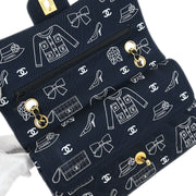 Chanel Navy Canvas Icon Medium Classic Double Flap Shoulder Bag 134986