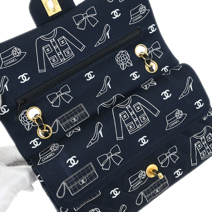 Chanel Navy Canvas Icon Medium Classic Double Flap Shoulder Bag 134986