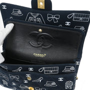 Chanel Navy Canvas Icon Medium Classic Double Flap Shoulder Bag 134986