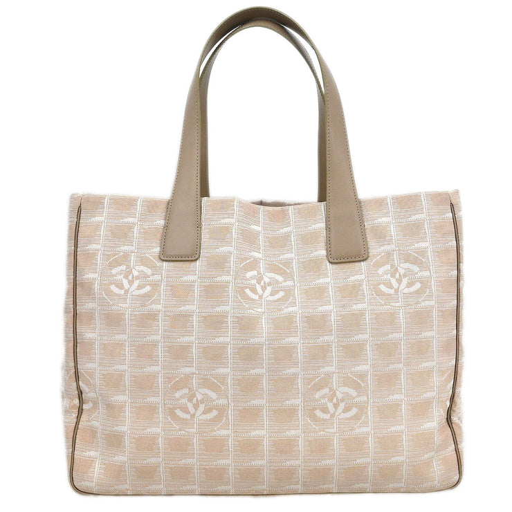 Chanel Beige Jacquard Nylon Travel Line Tote Handbag 135020