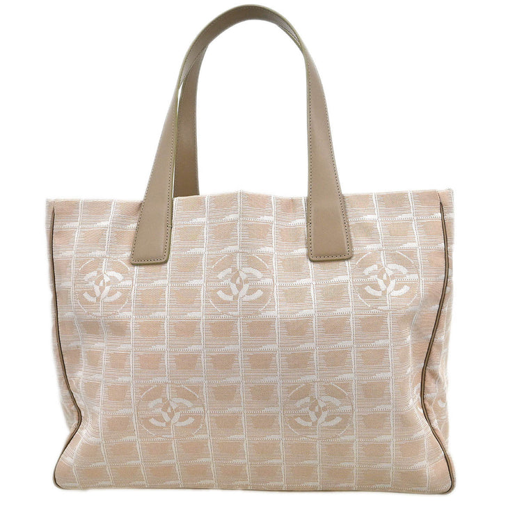 Chanel Beige Jacquard Nylon Travel Line Tote Handbag 135020