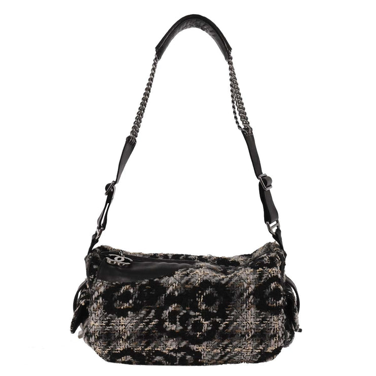 Chanel Black Tweed Camellia Shoulder Bag 143643