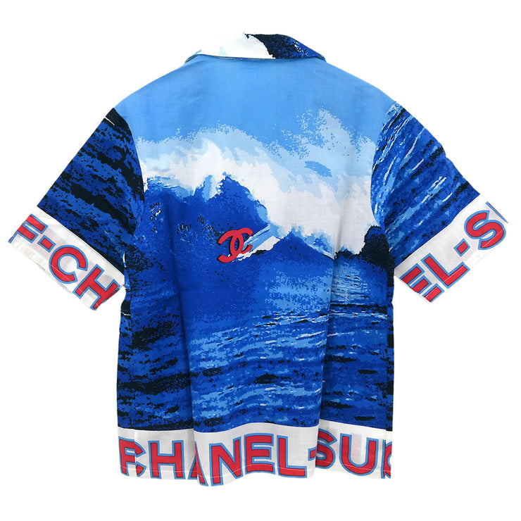 Chanel Surf Line Short Sleeve Shirt Top Blue 02S #38 143818