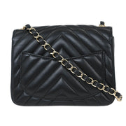 Chanel Black Lambskin Chevron Mini Classic Square Flap Shoulder Bag 17 144686