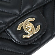 Chanel Black Lambskin Chevron Mini Classic Square Flap Shoulder Bag 17 144686