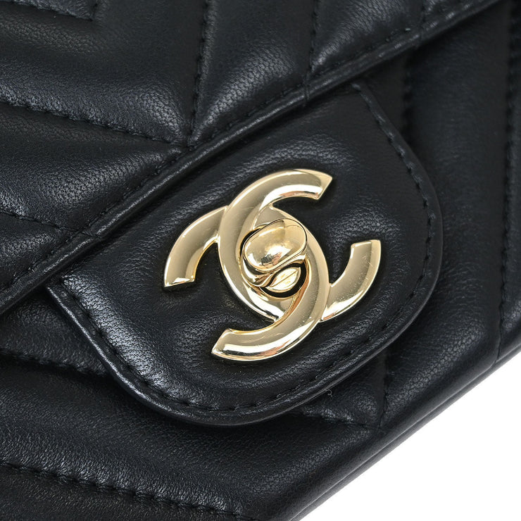 Chanel Black Lambskin Chevron Mini Classic Square Flap Shoulder Bag 17 144686