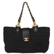 Chanel Navy Straw Tote Handbag 144693