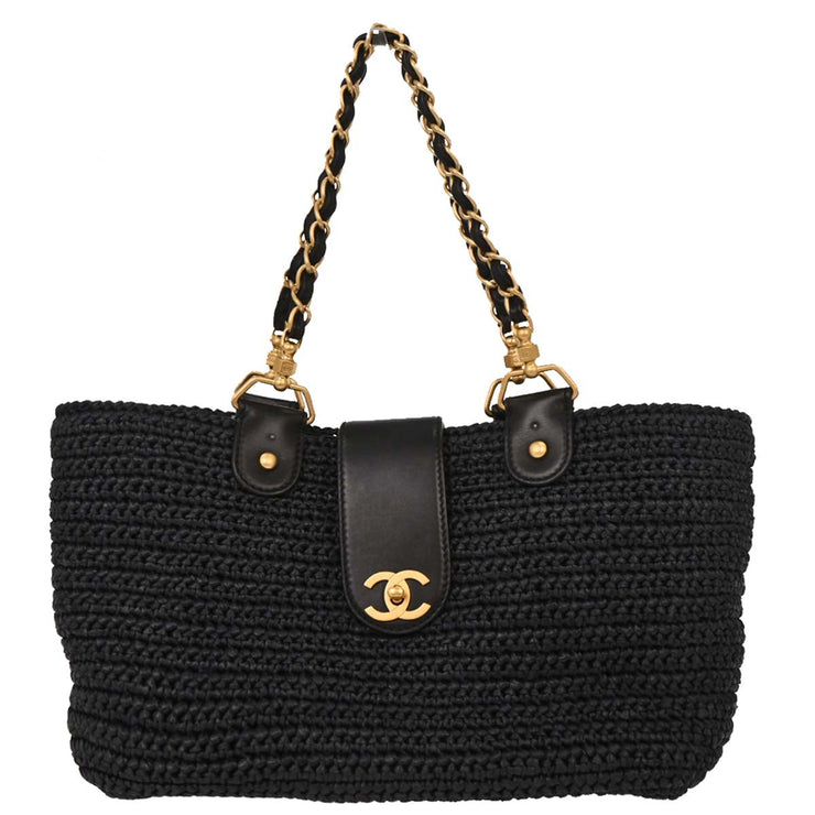Chanel Navy Straw Tote Handbag 144693