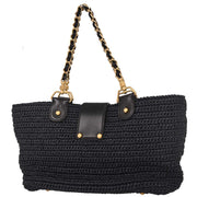 Chanel Navy Straw Tote Handbag 144693