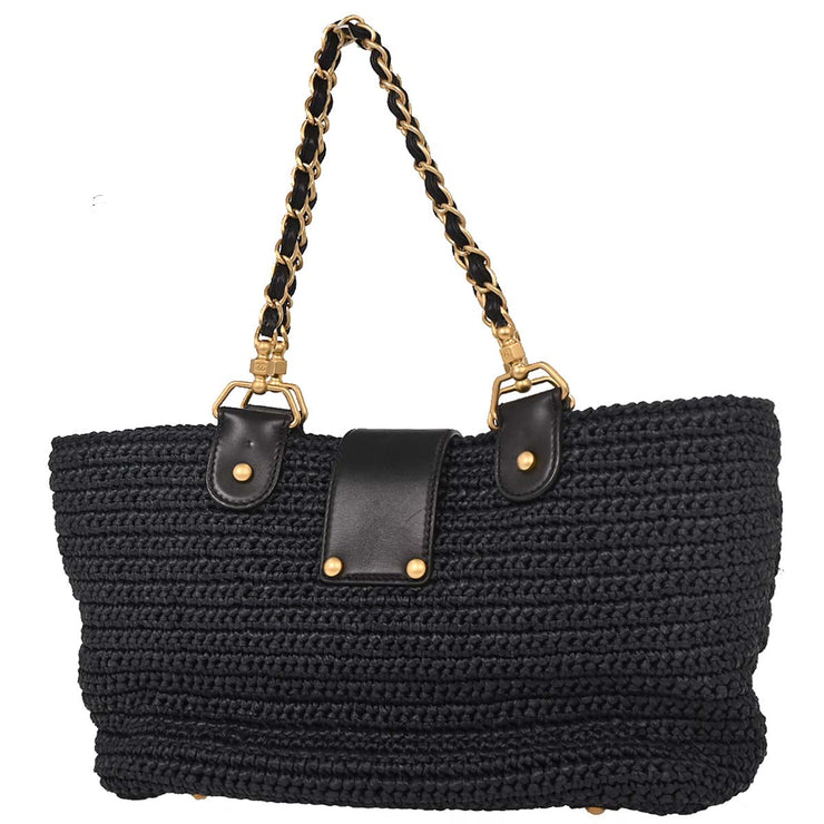 Chanel Navy Straw Tote Handbag 144693