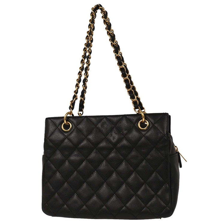 Chanel Black Calfskin Petite Timeless Tote PTT Chain Handbag 144694