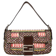 Fendi White Brown Canvas Beads Baguette Handbag 2454/26424/098 144710