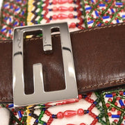 Fendi White Brown Canvas Beads Baguette Handbag 2454/26424/098 144710